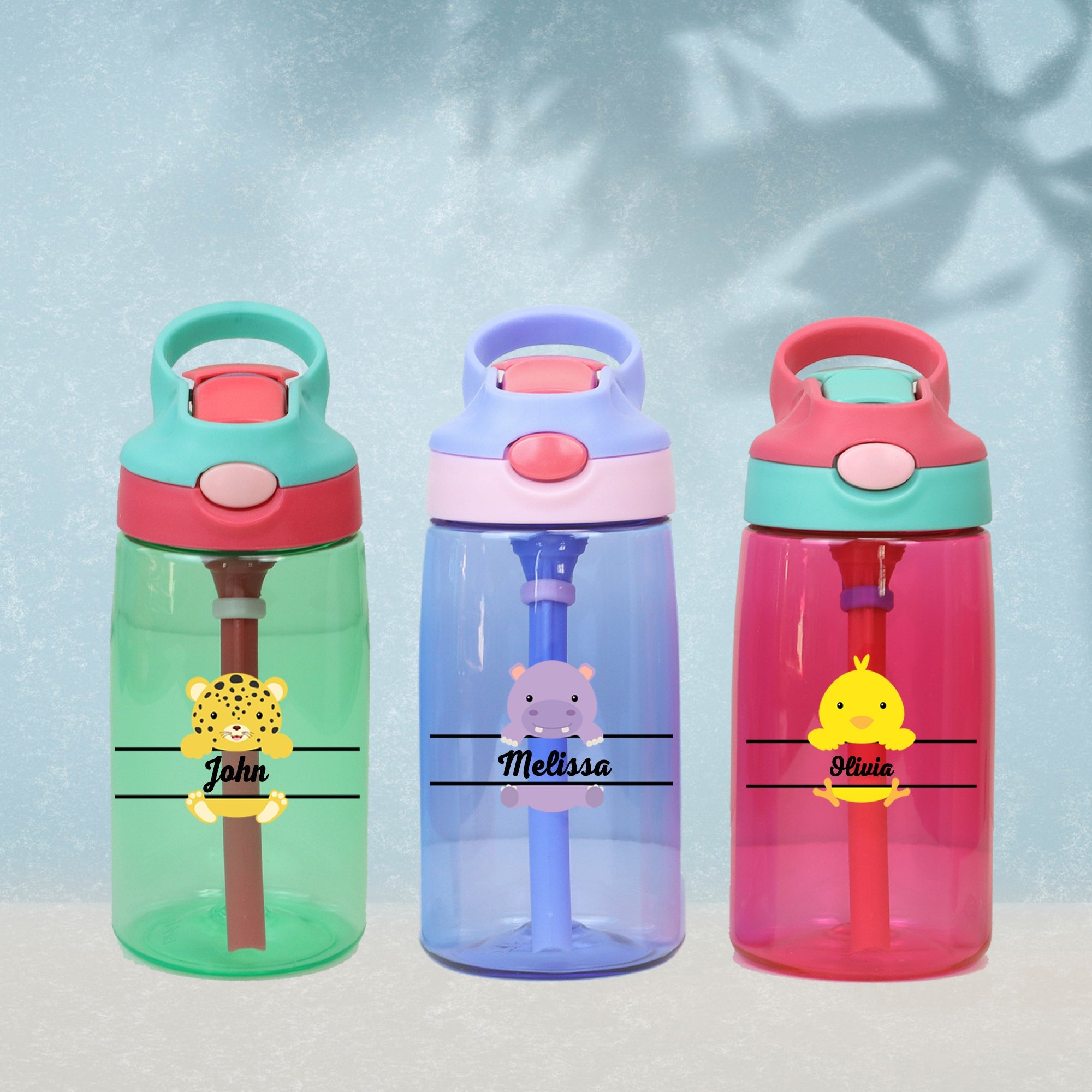 Personalized Kids Bottle, 16oz Kids Water Bottle, Leak-Proof Straw Bottle, Back to School Gift,Animal Design Tumbler,Durable Kids' Drinkware